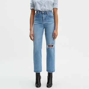 Levi’s Ribcage Straight Ankle Distressed Busted Knee Jean
